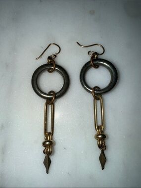 Mark Edge Gold and Gunmetal Circle Drop Earrings - Women Jewelry
